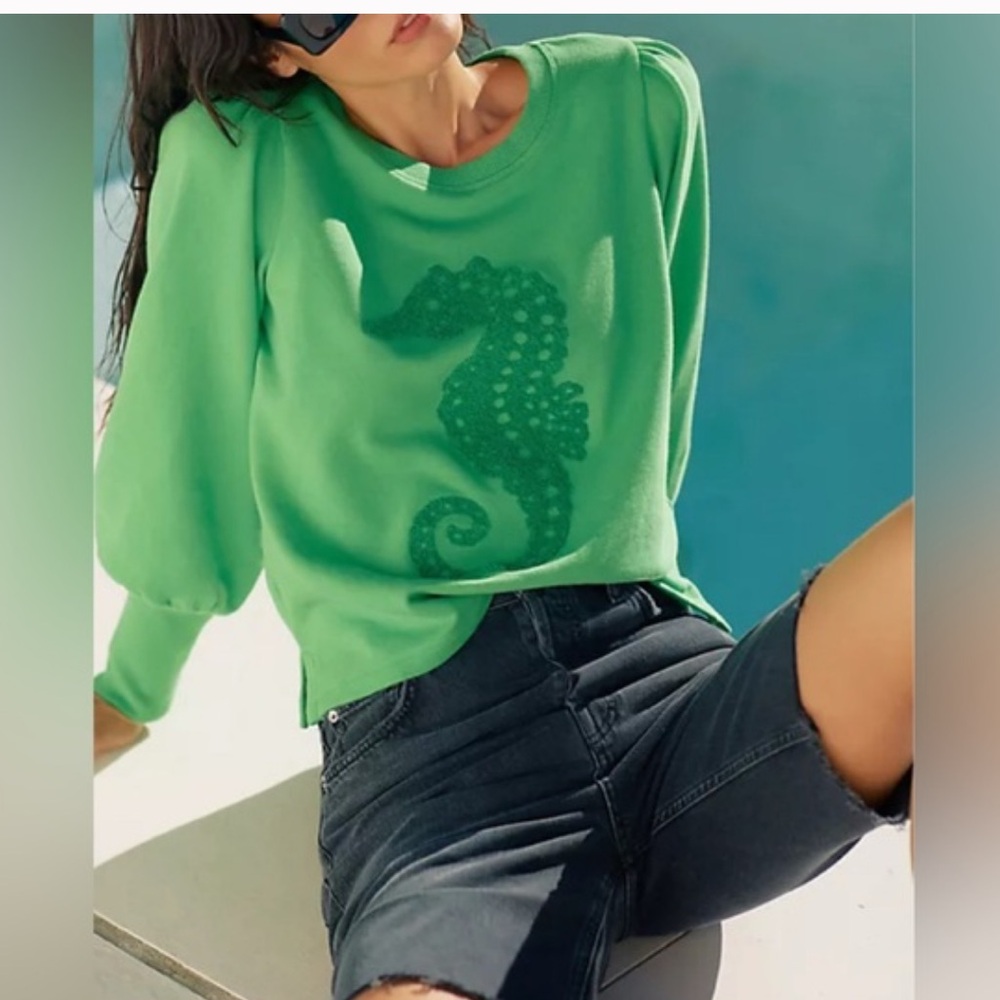 Maeve Seahorse Tufted Sweatshirt from Anthropologie